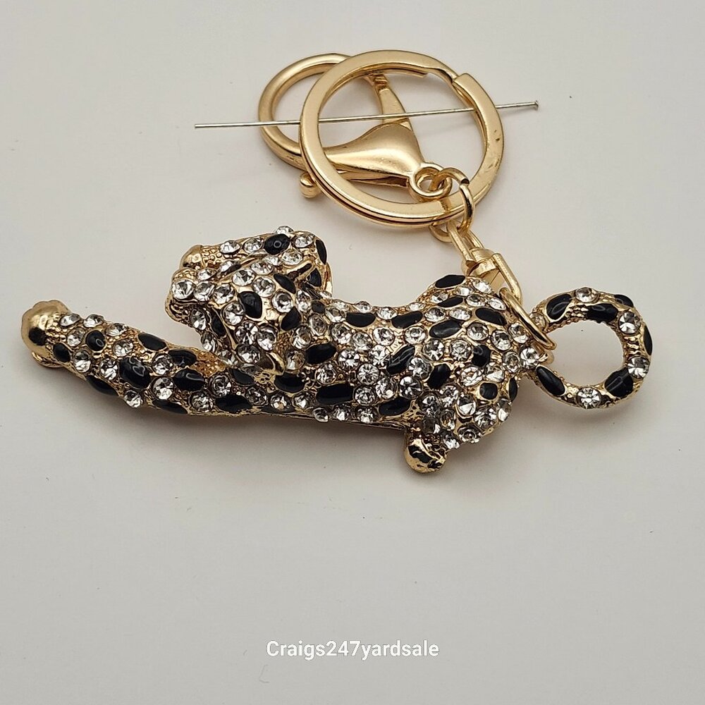 Leopard Jaguar Key Ring Gold Tone Rhinestones Designed By Betsey Johnson Bling
